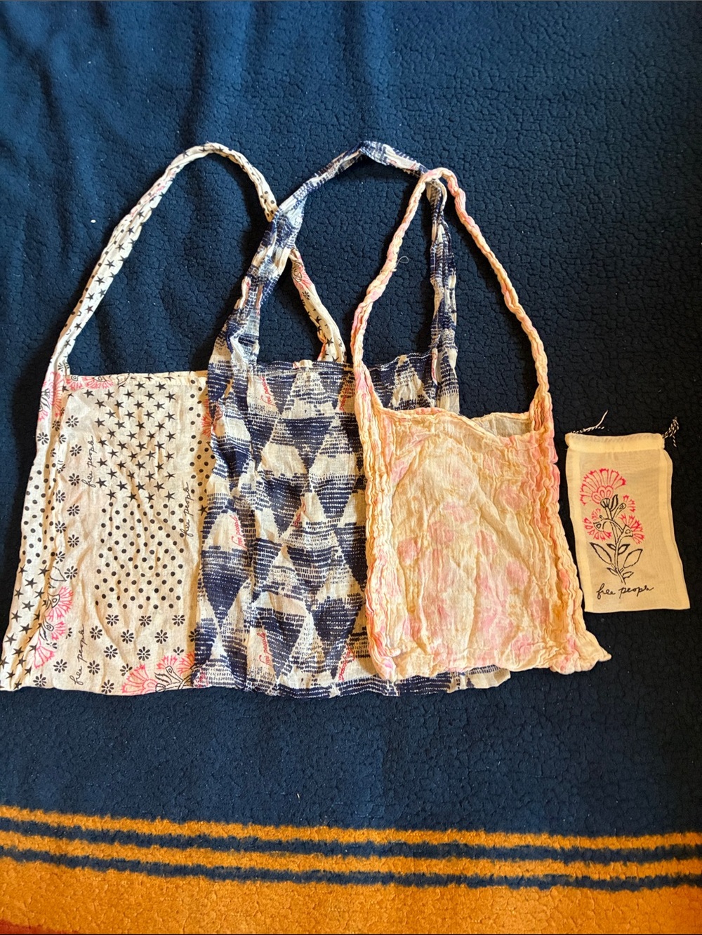 Free People Pink & Blue Patterned Cotton Tote Trio and one su glass holder